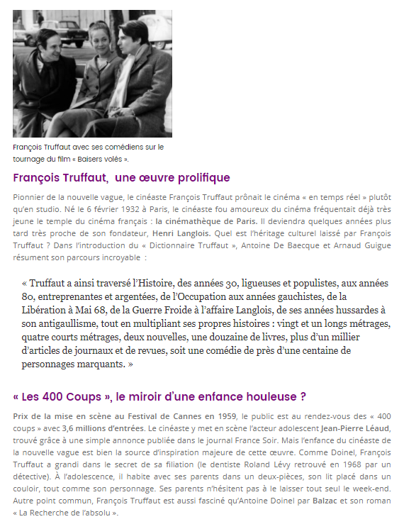 TouteLaCulture : Francois Truffaut a travers son double Antoine Doinel
